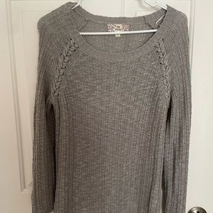 Gray Sweater with Lace-Up Detail